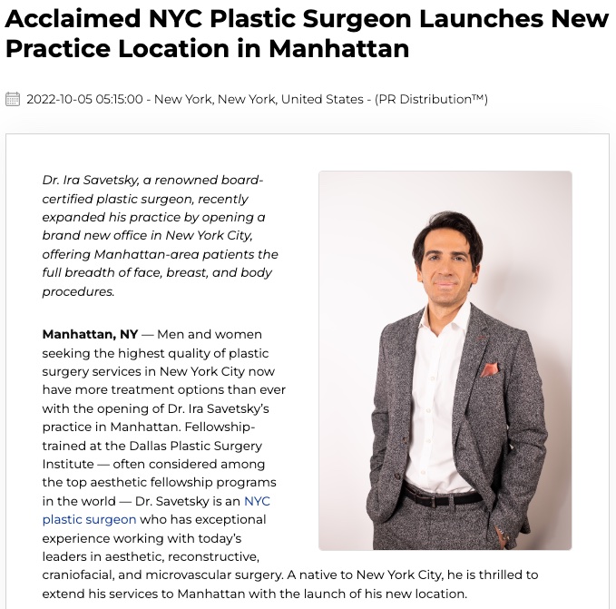 Manhattan Plastic Surgeon Launches New Office and Website